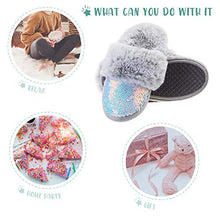 Load image into Gallery viewer, Furry Slippers for Girls Slippers with Rubber Soles Comfortable Slippers for Kids Indoor Warm Slippers Kids Sparkly Slippers Non Skid Grey Size 10