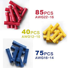 Load image into Gallery viewer, ELECFUN 200pcs 10-22AWG Assorted Butt Splice Crimp Connectors, Insulated Electrical Straight Wire Terminal Connectors