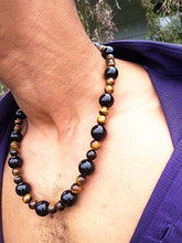 Load image into Gallery viewer, Mens Beaded Necklace - Tiger Eye Necklace - Black Onyx Necklace - EMF Protection Necklace - Anti Depression