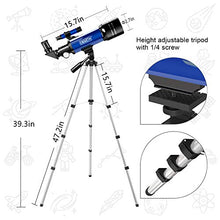 Load image into Gallery viewer, Emarth Telescope, Travel Scope 70mm/360mm Astronomical Refracter Telescope with Tripod & Finder Scope, Portable Telescope for Kids Beginners Adults (Blue)