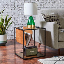 Load image into Gallery viewer, Amazon Brand – Rivet Smokey Glass and Brass Table Lamp, Modern, with Bulb, 16.63"H, Green