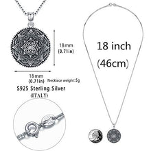 Load image into Gallery viewer, Friggem Sterling Silver Mandala Necklace,Flower of Life Pendant Necklace for Teen Girls Gift for Women,3D Blooming Black Mandala Pendant Chain 18",Vintage Viking Necklace Jewelry with Fine Gift Box