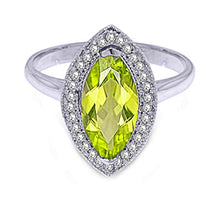 Load image into Gallery viewer, Galaxy Gold 14k Solid Gold Halo Design Ring 4887 with 2.15 Carat(CTW) Natural Diamonds and Marquis Peridot (White-Gold, 6)