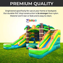 Load image into Gallery viewer, Crossover Tropical Inflatable Bounce House Double Slide 16.5 x 15 x 11 Foot - Big Inflatable Water Slide Bouncer House Combo for Kids - Outdoor Party Bounce House with Blower, Stakes, & Storage Bag