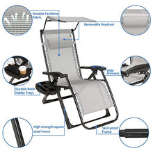 Load image into Gallery viewer, Folding Zero Gravity Chairs Patio Set of 2 with Folding Canopy Shade and Pillow Cup Holder Patio Furniture Outdoor Adjustable Dining Recliner Lounge Chairs for Deck Patio Beach Yard (Gray)