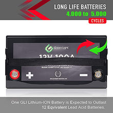Load image into Gallery viewer, GLI Lithium-ion Deep Cycle Rechargeable Battery – 12v 100Ah IP54 Extreme Weather Resistant – up to 5,000 Cycle Long-Life – for Marine, Trolling Motors, RV, Off-Grid and Solar – with Charger & Cables