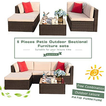 Load image into Gallery viewer, Devoko 5 Pieces Patio Furniture Sets All-Weather Outdoor Sectional Sofa Manual Weaving Wicker Rattan Patio Conversation Set with Cushion and Glass Table (Beige)