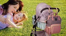 Load image into Gallery viewer, Qimiaobaby Diaper Bag Backpack, Baby Nappy Storage Travel Bag,With Bottle Bag,Stroller Belt And Diaper Changing Pad (Pink Gray)
