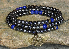 Load image into Gallery viewer, Men Hematite Necklace,Lucky Coin Mens Gemstone Necklace,Lapis Lazuli Necklace,Boho Zen Necklace, Grounding Buddhist Necklace,Protection Necklace,