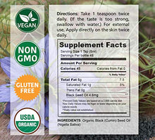 Load image into Gallery viewer, Naturise Organic Black Seed Oil (Nigella Sativa, Cumin Seed) Cold Pressed Non-GMO, 8 oz Glass Bottle Source of Essential Fatty Acids, Omega 3 6 9