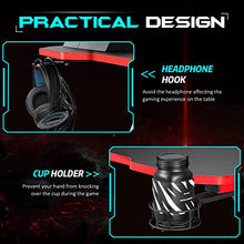 Load image into Gallery viewer, Flamaker Gaming Desk Gaming Table Computer Desk Gamer Table Z Shape Game Station with Large Carbon Fiber Surface, Cup Holder & Headphone (Red)