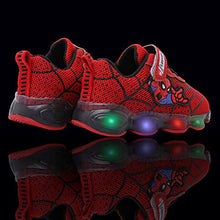 Load image into Gallery viewer, Szsppinnshp Kids Spiderman LED Light Up Shoes Baby Boys Girls Breathable Fashion Flashing Sneaker Athletic Running Shoe Toddler First Walking Sneaker Red