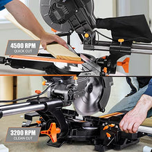 Load image into Gallery viewer, Sliding Miter Saw, ENGiNDOT 10-Inch Single Bevel Compound Miter Saw with 15-Amp Motor, Double Speed (4500 & 3200 RPM), Laser Guide, 3 Blades, Bevel Cut (0°- 45°) for Wood, PVC or Soft Metal Cutting