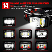 Load image into Gallery viewer, Headlamp Rechargeable, JNDFOFC 1200 Lumen Super Bright Motion Sensor LED Head Lamp flashlight, 2 PACK Waterproof Headlight with White Red Light,14 Modes Head Lights for Outdoor Camping Fishing Running