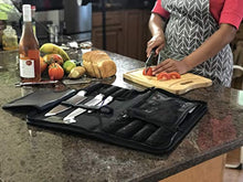Load image into Gallery viewer, Chef’s Leather Knife Carrier bag, Portable Knife Culinary Case Bag with 9 Knife Holder Slots and Zipper Pouch for Small Kitchen Tools, Knife Roll Case Secure Each Universal Knife, Chef Knife Bag