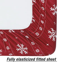 Load image into Gallery viewer, Vaulia Soft Microfiber Sheets, Red and White Color Snowflake King Size 3-Piece Set (1 Fitted Sheet, 2 Pillowcases)
