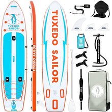 Load image into Gallery viewer, Tuxedo Sailor Inflatable Fishing Paddle Boards 12'×34"×6" SUP Fishing Stand Up Paddle Board,Shoulder Strap,Fins,ISUP Adj Paddle,Backpack,Fishing Support Bases,,Kayak Seat