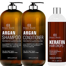 Load image into Gallery viewer, Botanic Hearth Argan Oil Shampoo & Conditioner Set (16 oz each) and Keratin Hair Serum (8 oz) Bundle
