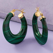 Load image into Gallery viewer, Ross-Simons Malachite Hoop Earrings in 14kt Yellow Gold For Women