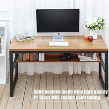 Load image into Gallery viewer, TOPSKY 55" Computer Desk with Bookshelf/Metal Desk Grommet Hole Cable Cover (Industrial/Rustic Brown)