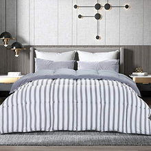 Load image into Gallery viewer, Brermer All Season Queen Soft Quilted Down Alternative Comforter, Hotel Collection Reversible Duvet Insert with 8 Corner Tabs, Winter Warm Fluffy Lightweight, 88x88 inches Grey/White Stripe