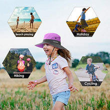 Load image into Gallery viewer, Kids UV Sun Hat with Ponytail Hole UPF 50 Bucket Cap for Girls Summer Beach & Fishing (S:2-5T(Head circumferences 19"-20.6"), Purple)