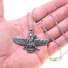 Load image into Gallery viewer, Asoodehdelan Large Silver Pt Stainless Steel Farvahar Necklace Iranian Faravahar Persian Farohar Chain Iran Pahlavi Gift (24" Chain)