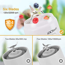 Load image into Gallery viewer, iOCSmart Portable Blender USB Rechargeable, Wireless Electric Personal Juicer Blender for Shakes and Smoothie with 2 Juicer Cup Travel Bottle, 4000mAh High Capacity Batteries (White)
