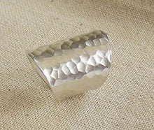 Load image into Gallery viewer, Hammered Shiny Handmade Sterling Silver Large Long Boho Statement Ring, Wide Band Wrap Adjustable to Sizes 6-12,Also as Thumb Ring, Gift for Her