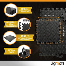 Load image into Gallery viewer, JIGMATS Small Foam Exercise Mats, Gym Flooring for Home Gym, 18 x Protective Foam Floor Mats for Exercise Equipment, Interlocking EVA Floor Tiles Non Slip Gym Matt Rubber Cushion, Workout Mat 12"X12"