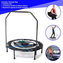 Load image into Gallery viewer, MaXimus PRO Folding Rebounder USA | Voted #1 Indoor Exercise Mini Trampoline For Adults With Bar | Best Home Gym for Fitness & Lose Weight| FREE Storage Bag, Resistance Bands, ONLINE & DVD Workouts | Already Assembled