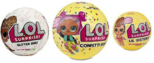 Load image into Gallery viewer, L.O.L. Surprise set of 3, includes 1 LOL Glitter Series ball, 1 LOL Confetti pop series 3 ball, and 1 LOL Lil Sisters series 3 ball