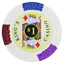Load image into Gallery viewer, Brybelly King’s Casino Premium Poker Chip 14-Gram Heavyweight Clay Composite – Pack of 50 ($1 White)