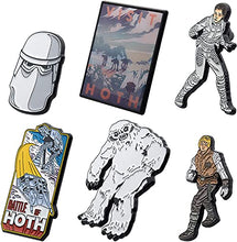 Load image into Gallery viewer, STAR WARS Hoth Metal-Based and Enamel 6 Lapel Pin Set with Officially Licensed 16cm Circular Window Box with Collapsible Kick Stand. (Amazon Exclusive)
