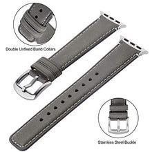 Load image into Gallery viewer, Fullmosa Compatible for iWatch 42mm 38mm 40mm 44mm, Yola Leather Watch Band for iWatch Series SE/6/5/4/3/2/1, Nike+, Edition, Sport 42mm Grey+Silver Hardware