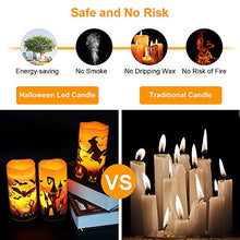 Load image into Gallery viewer, Halloween Flickering Flameless Candles - Battery Operated LED Real Wax Candles with 6 Hours Timer - Bats, Castle, Witch LED Flickering Candles for Halloween Christmas Wedding Party Decor, Pack of 3