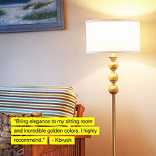 Load image into Gallery viewer, Brightech Riley - Free Standing Boho Floor Lamp - Tall Pole Light for Living Room Or Bedroom- Mid Century, Modern Upright Light with Drum Shade - With LED Bulb - Gold aka Antique Brass