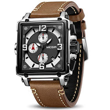 Load image into Gallery viewer, MEGIR Men's Analogue Army Military Chronograph Luminous Quartz Watch with Fashion Leather Strap for Sport & Business Work ML2061G (Brown)