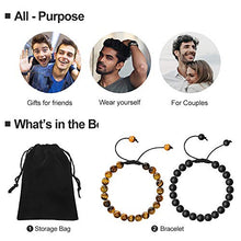 Load image into Gallery viewer, M MOOHAM Mens Bracelet Giftsfor Grandfather - 8mm Tiger Eye Black Matte Agate Mens Anxiety Bracelets, Stress Relief Yoga Beads Adjustable Bracelet Dad GITS Father's Gifts Grandpa Gifts for Men