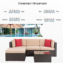 Load image into Gallery viewer, Shintenchi 5 Pieces Patio Furniture Sets Outdoor All-Weather Sectional Patio Sofa Set PE Rattan Manual Weaving Wicker Patio Conversation Set with Glass Table&Ottoman Cushion and Red Pillows (Brown)