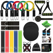 Load image into Gallery viewer, CHAREADA 23 Pack Resistance Bands Set Workout Bands, 5 Stackable Exercise Bands 5 Loop Resistance Bands 2 Core Sliders – Door Anchor Handles Ankle Straps Carry Bag Instant Cooling Towel Wrist Wraps