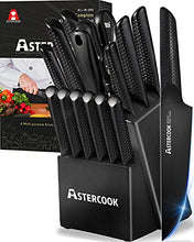 Load image into Gallery viewer, Knife Set, 15 Pieces Chef Knife Set with Block for Kitchen, German Stainless Steel Knife Block Set, Dishwasher Safe, Elegant Black