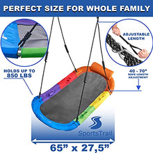 Load image into Gallery viewer, Tree Swing Saucer Swing for Kids Outdoor – Oval (65’’ x 27.5’’) for Tree – Hanging Swing with Steel Frame, Frictionless Swivel, Carabiners, Nylon Ropes, Handles & Thick Padding by SportsTrail