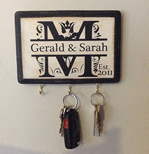 Load image into Gallery viewer, Personalized Monogram Key Holder with Couple's name and Established Year. Wedding Gift - Anniversary Gift - Couple's Gift. Laser Engraved Gift.