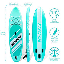 Load image into Gallery viewer, AKSPORT 10'6"×32"×6" Inflatable Stand Up Paddle Board with Premium Non-Slip Deck,Travel Backpack,Adjustable Paddle,Pump,Leash for Youth & Adult Ultra-Light Surfing SUP Boards