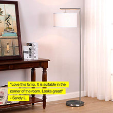 Load image into Gallery viewer, Brightech Montage Modern - Floor Lamp for Living Room Lighting - Bedroom & Nursery Standing Accent Lamp - Mid Century, 5' Tall Pole Light Overhangs Reading - with LED Bulb - Satin Nickel