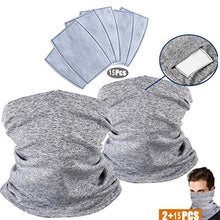 Load image into Gallery viewer, Youmymine 2 Pack Face Cover Neck Gaiter Scarf with Filters, Unisex Seamless Rave Bandana Tube Headwear for Fishing Cycling Hiking 17pcs (L, 2 PC+ 15 PC)