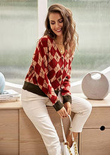 Load image into Gallery viewer, Women Lantern Sleeve Lightweight Cardigan Red Plaid Short Cover Up Warm Winter S