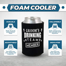 Load image into Gallery viewer, Shop4Ever Groom and Groom’s Drinking Team Member Can Coolie ~ Wedding Bachelor Party Beer Can Sleeve Coolers ~ (Member, Blk, 12 Pk)