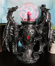 Load image into Gallery viewer, Ebros Gift Mythical Fantasy Gothic Guardian Dragon Duo with Crystal Static Plasma Storm Ball Table Lamp Sculpture Medieval Home Decor Globe Lights As Enchanting Renaissance Dragons Accent Statue